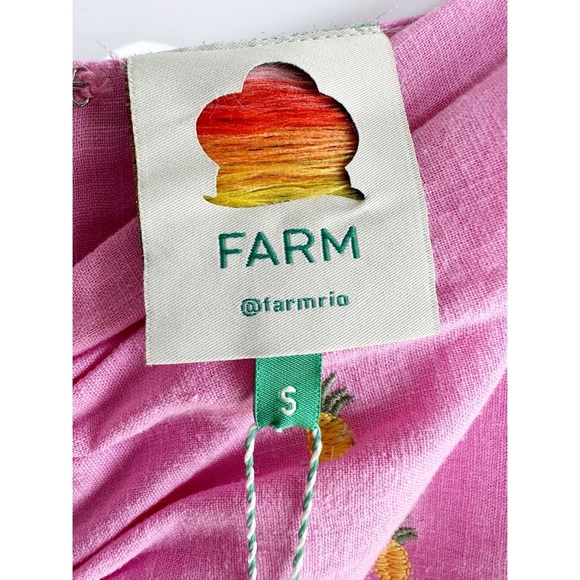 Farm Rio Linen Midi Dress Pink Embroidered Pineapple Size Small NWT - Picture 8 of 12